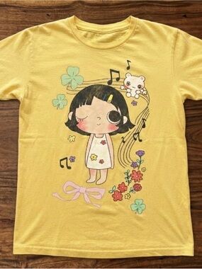 Yellow Graphic Tee with Cute Girl Print